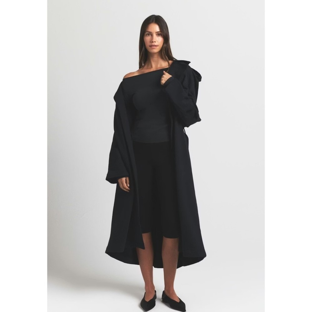 Skims Boyfriend Fleece Trench Coat LS-LST-8018W Onyx Large - Picture 5 of 5